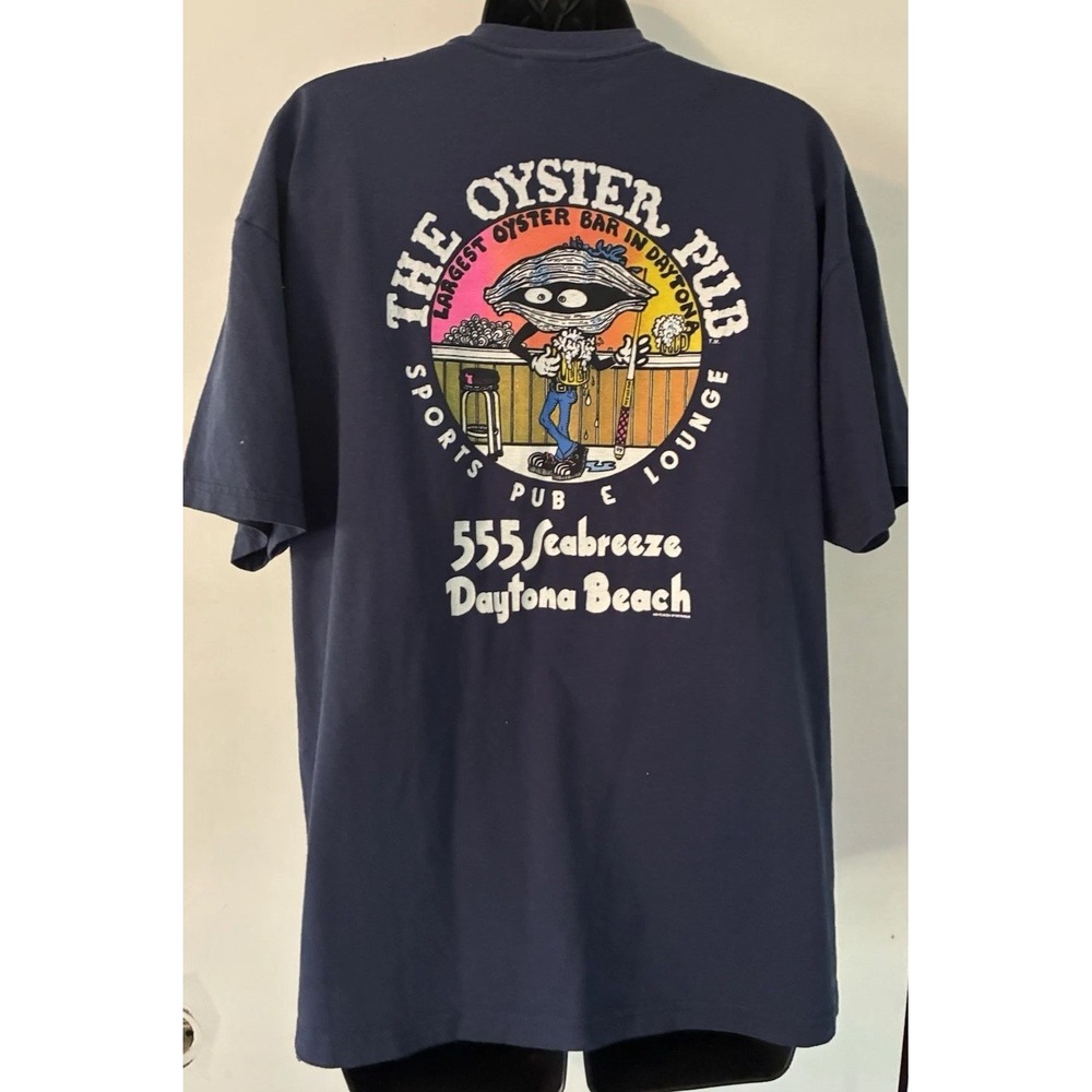 Oyster Pub Daytona Beach Vtg Blue Graphic Tshirt Large Hanes Sports Pub Lounge